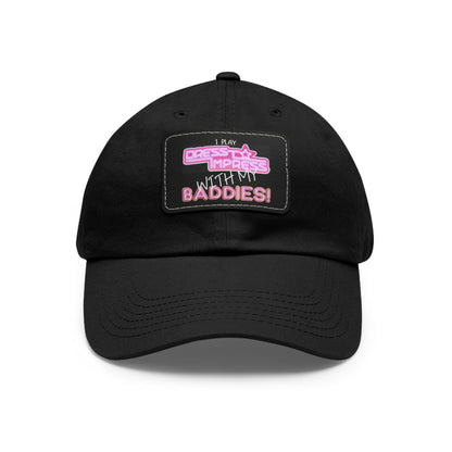 Printify Hats Black / Black patch / Rectangle / One size I play Dress to Impress with my BADDIES DTI Dress to Impress Roblox Fashion Game Dad Hat with Leather Patch