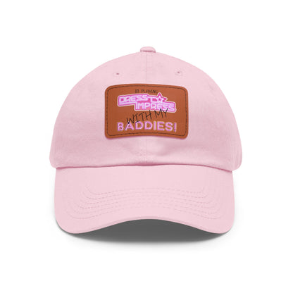 Printify Hats Light Pink / Light Brown patch / Rectangle / One size I play Dress to Impress with my BADDIES DTI Dress to Impress Roblox Fashion Game Dad Hat with Leather Patch