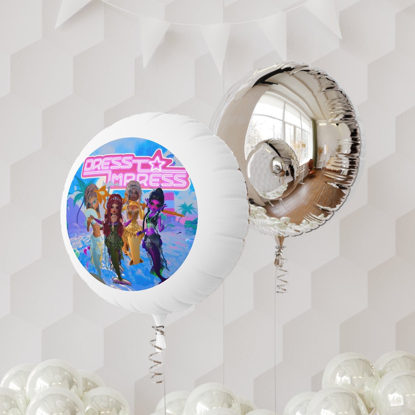 Printify Home Decor Round / 22" / White Mermaid Dress to Impress BADDIES DTI Dress to Impress Roblox Fashion Game 22" Mylar Helium Balloon